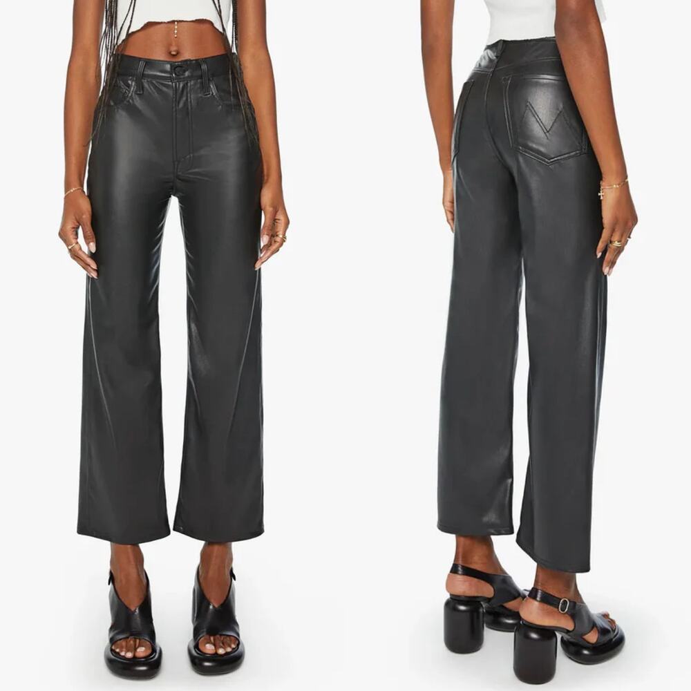 MOTHER NWT The Rambler Zip Ankle Faux Leather Pants Wax On Wax Off Size 30